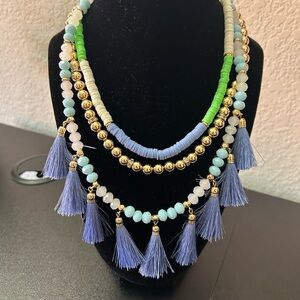 Lilly Pulitzer Lilly "HI SUMMER" Blue Green Beaded Triple Strand Necklace